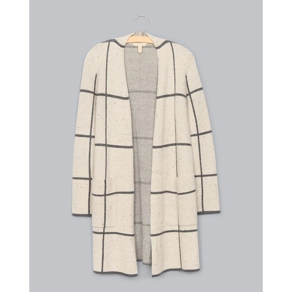 Eileen Fisher Sweaters - Eileen Fisher Peppered Windowpane Wool Blend Cardigan Sweater Coat Large Ivory